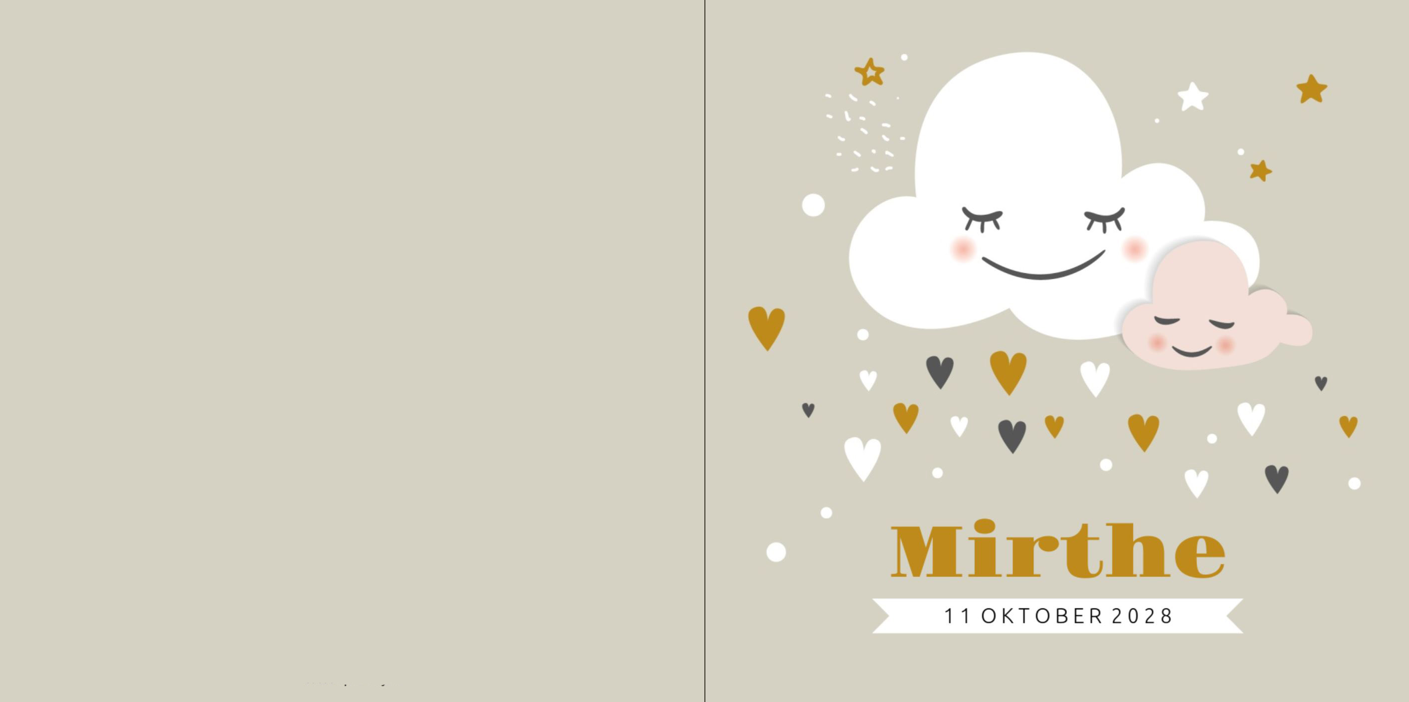 Kaartje met lieve wolkjes en hartjes Kaartje met lieve wolkjes en hartjes