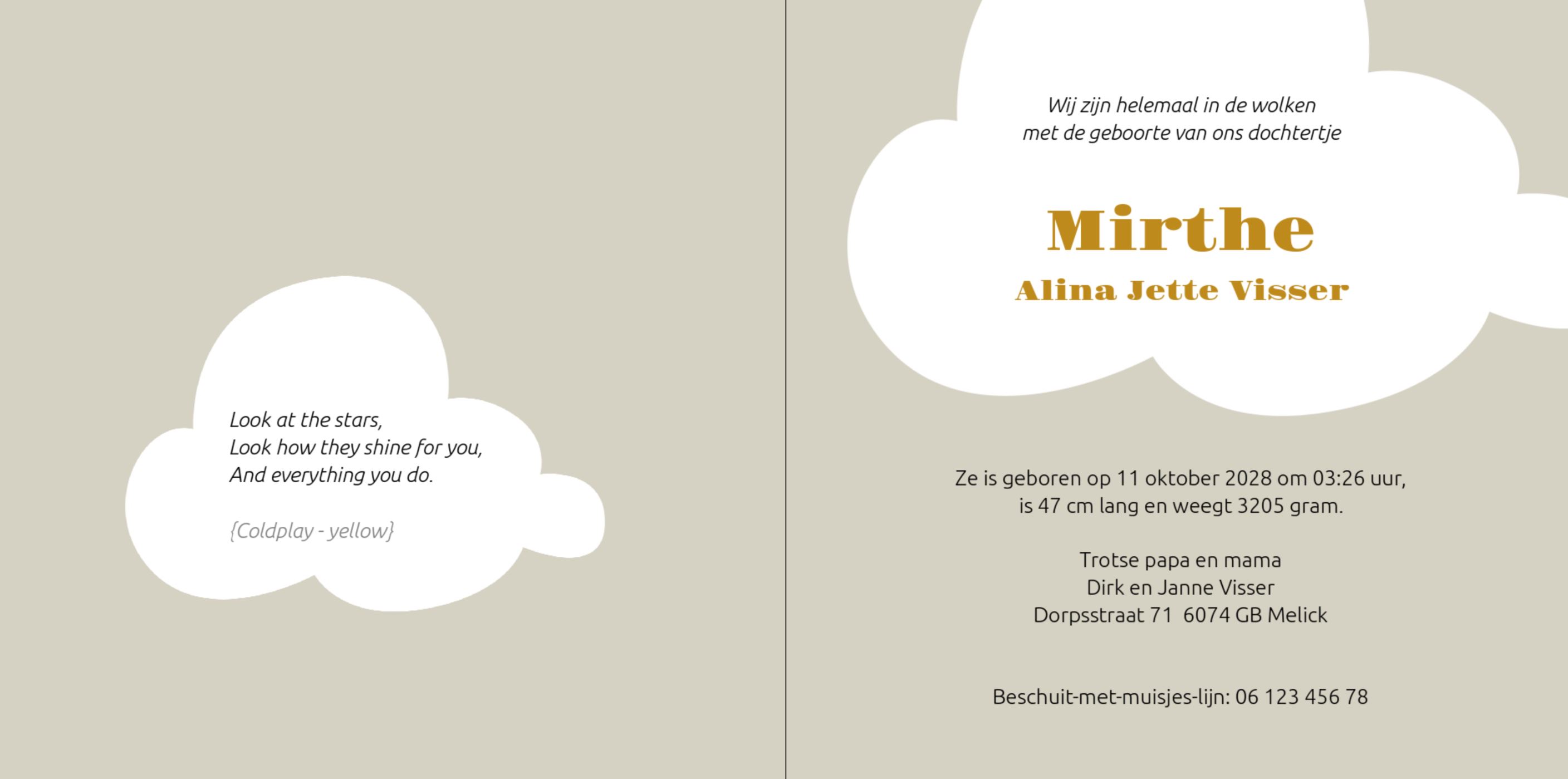 Kaartje met lieve wolkjes en hartjes Kaartje met lieve wolkjes en hartjes