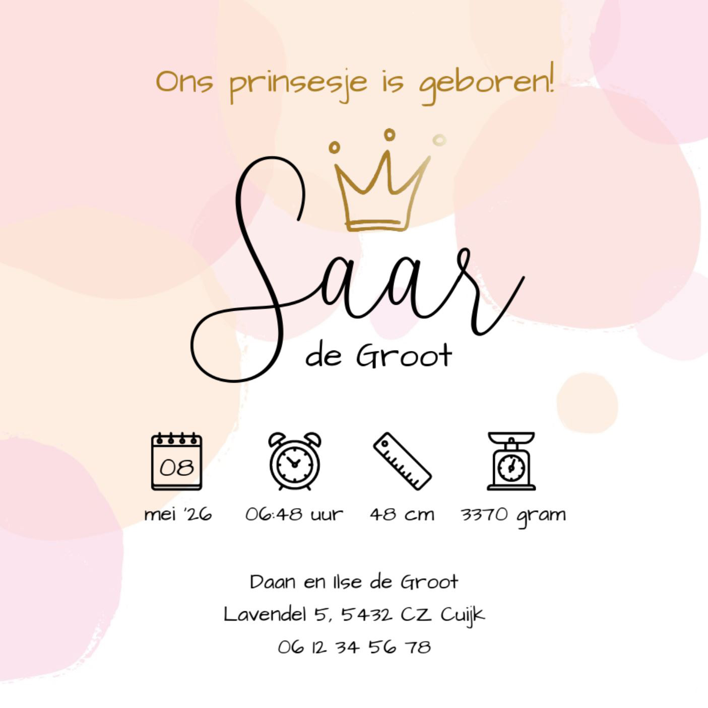 Kaart "Kroontje prinses" Kaart "Kroontje prinses"
