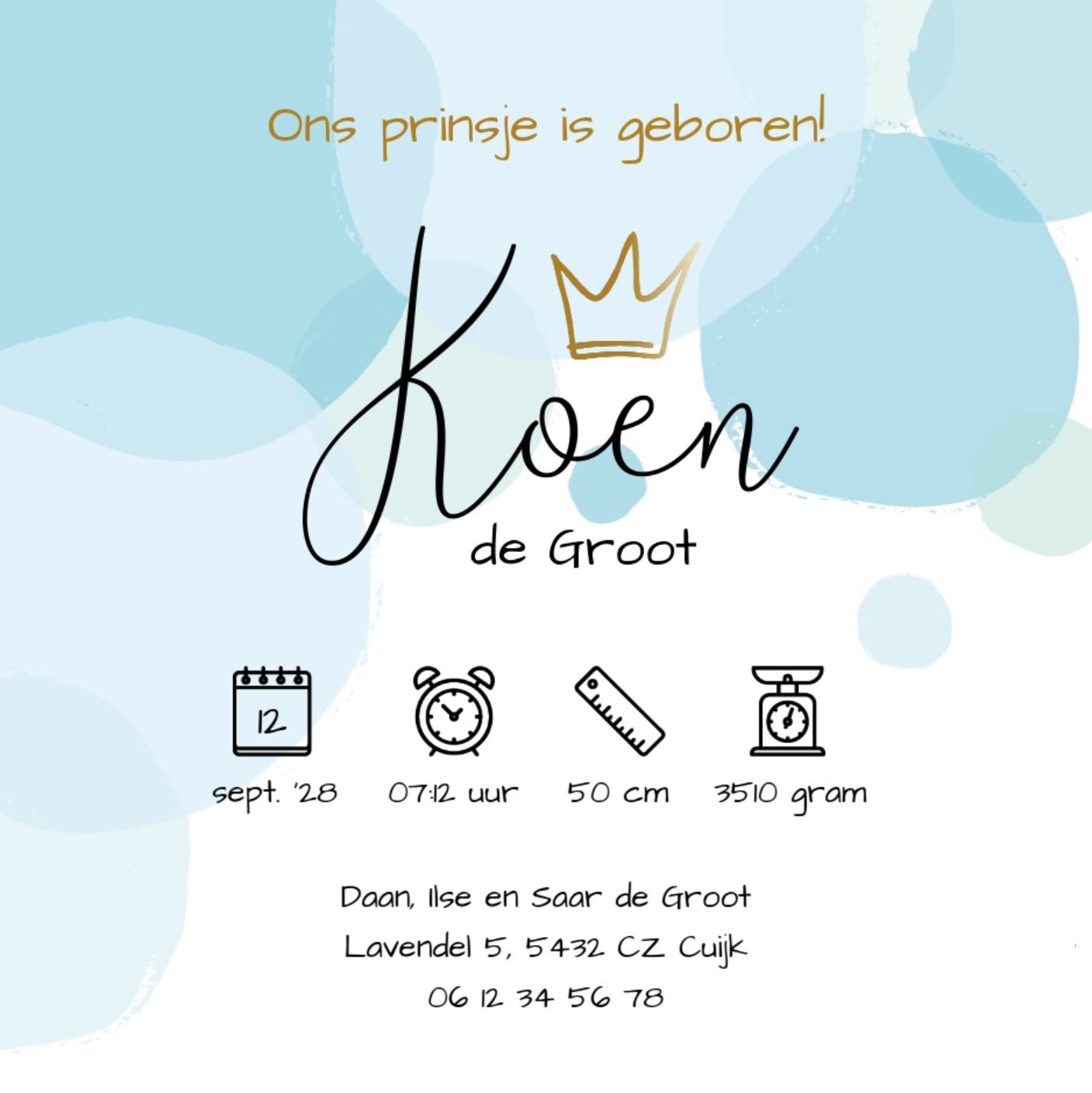 Jongenskaartje met kroontje Jongenskaartje met kroontje