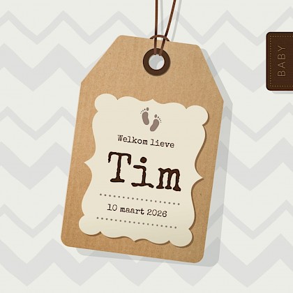 Geboortekaartje met een labeltje