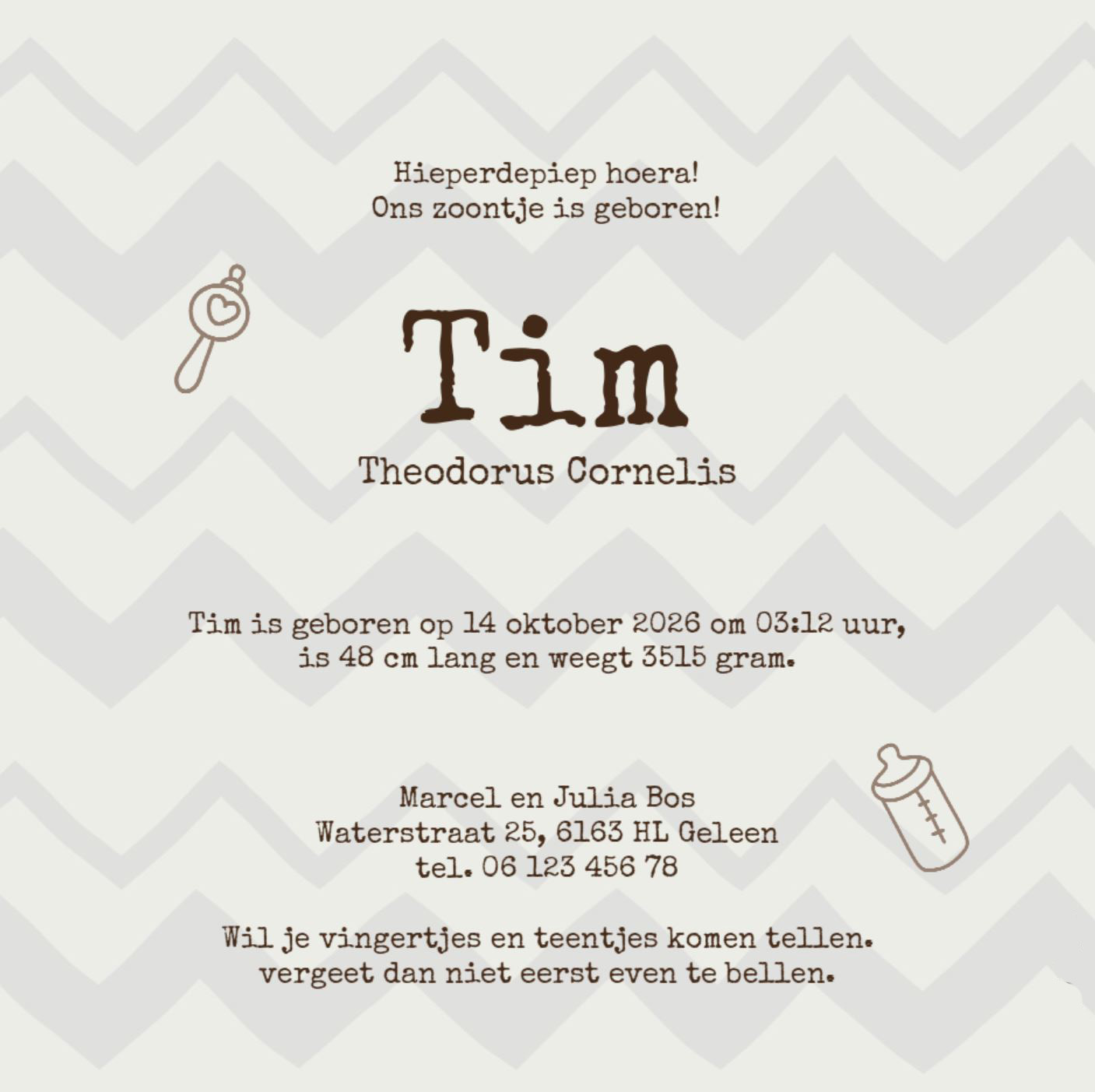 Geboortekaartje met een labeltje Geboortekaartje met een labeltje