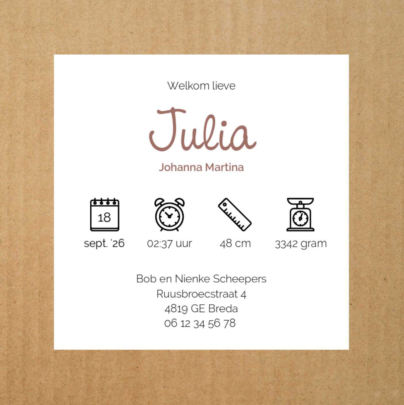 Geboortekaartje met een veer Geboortekaartje met een veer