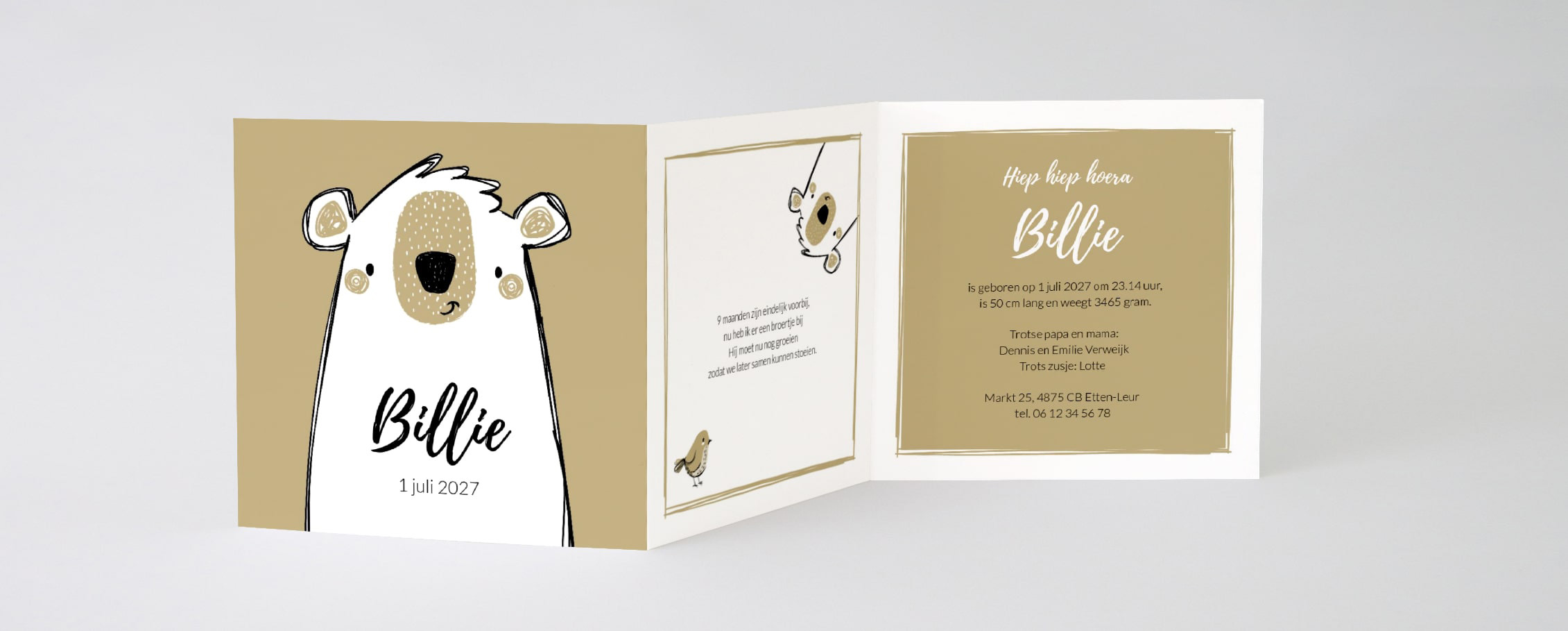 Drieluik kaart met beer Drieluik kaart met beer