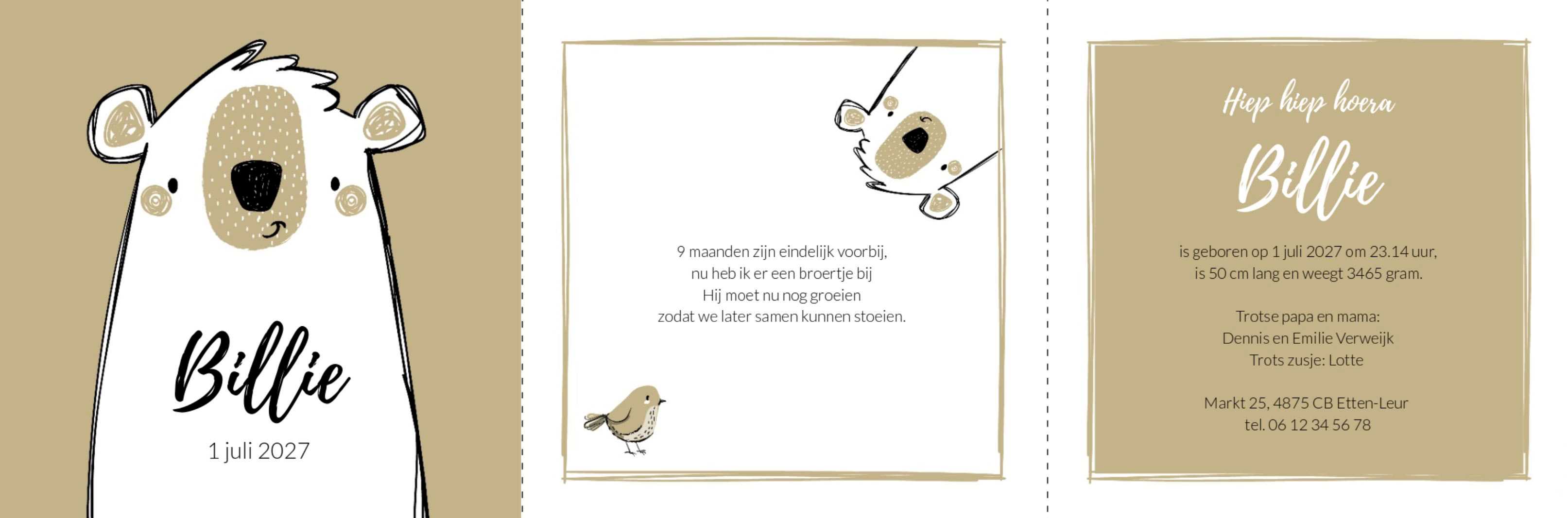 Drieluik kaart met beer Drieluik kaart met beer