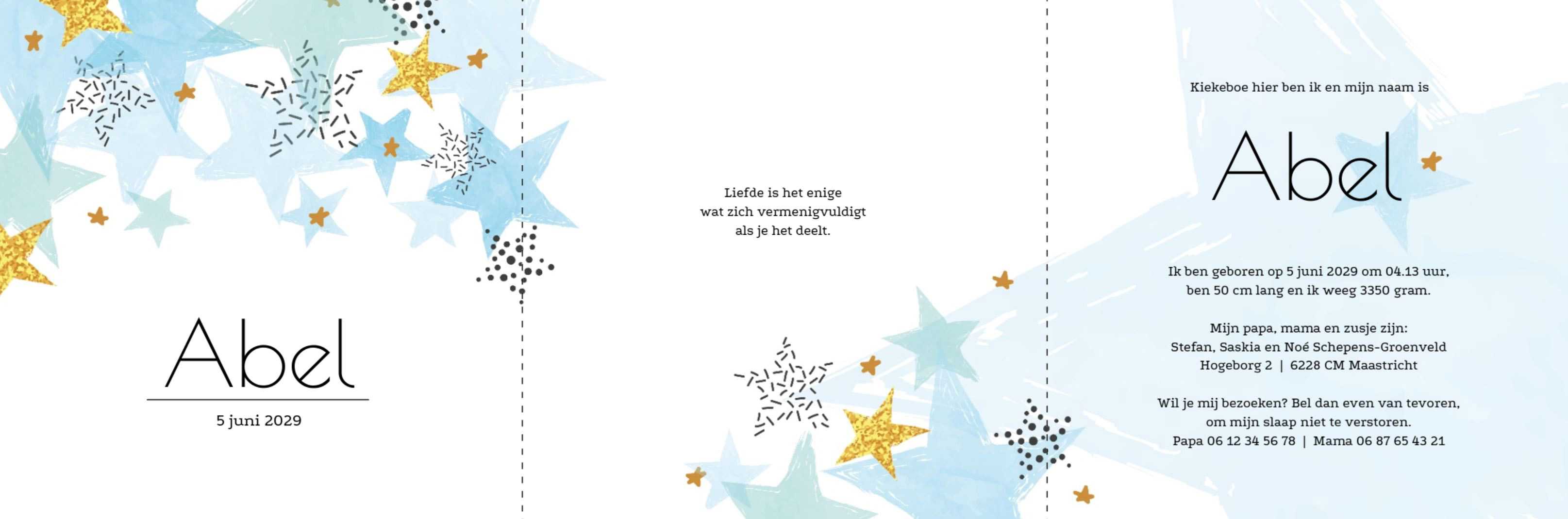 Drieluik kaart met getekende blauwe sterren Drieluik kaart met getekende blauwe sterren