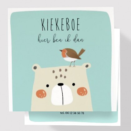 Drieluik kaart blauw met roodborstje en beertje