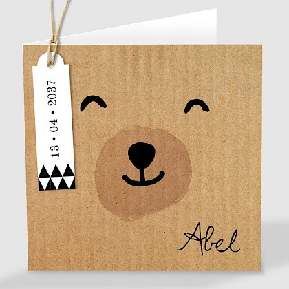 Kraftlook geboortekaartje met beer en labeltje