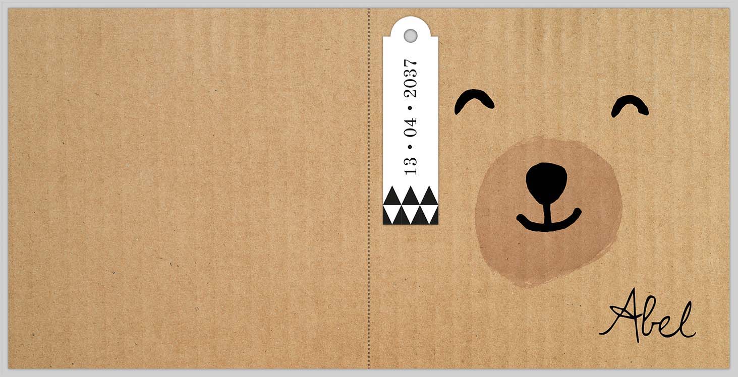 Kraftlook geboortekaartje met beer en labeltje Kraftlook geboortekaartje met beer en labeltje