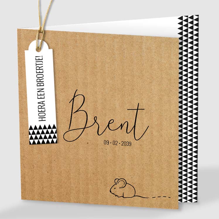 Kraftlook geboortekaartje met muis en labeltje Kraftlook geboortekaartje met muis en labeltje