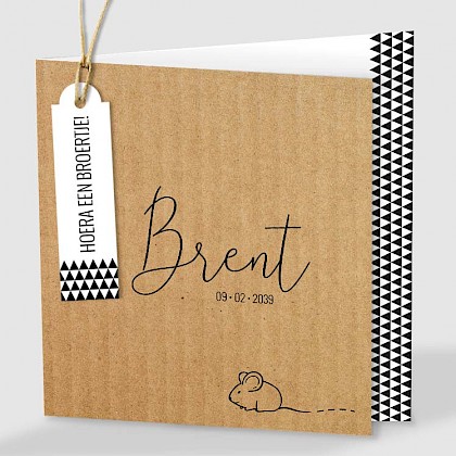 Kraftlook geboortekaartje met muis en labeltje