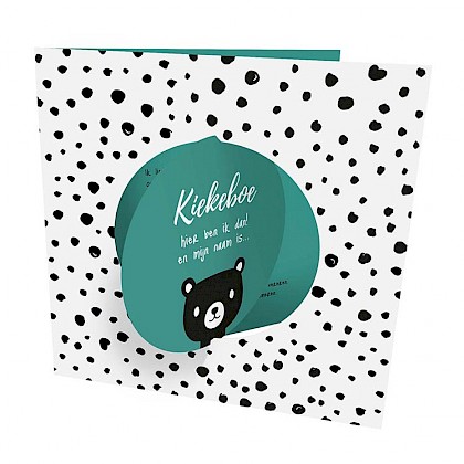 Geboortekaartje met beertje, stippen en turquoise Geboortekaartje met beertje, stippen en turquoise