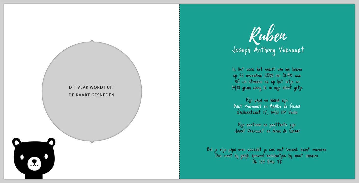 Geboortekaartje met beertje, stippen en turquoise Geboortekaartje met beertje, stippen en turquoise