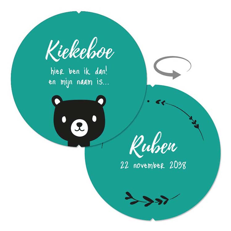 Geboortekaartje met beertje, stippen en turquoise Geboortekaartje met beertje, stippen en turquoise