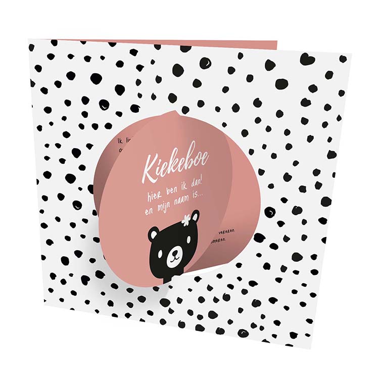 Geboortekaartje met beertje, stippen en roze Geboortekaartje met beertje, stippen en roze