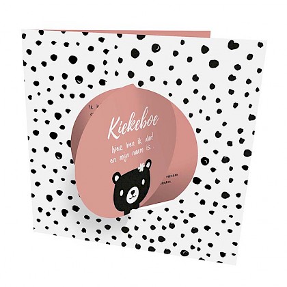 Geboortekaartje met beertje, stippen en roze