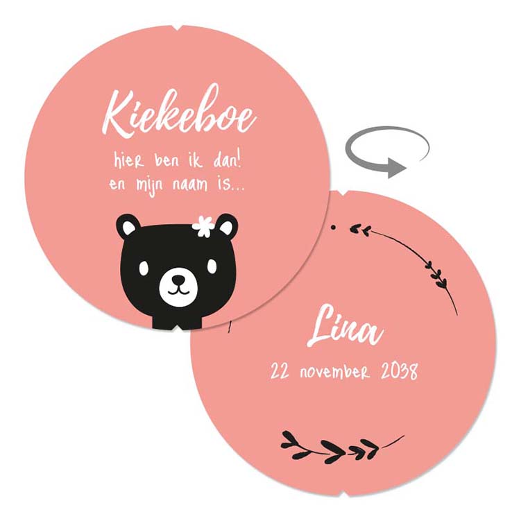 Geboortekaartje met beertje, stippen en roze Geboortekaartje met beertje, stippen en roze