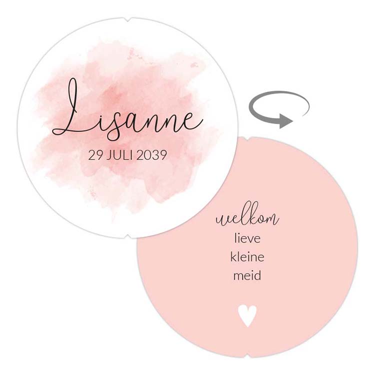 Geboortekaartje met hartjes en bewegende cirkel roze Geboortekaartje met hartjes en bewegende cirkel roze