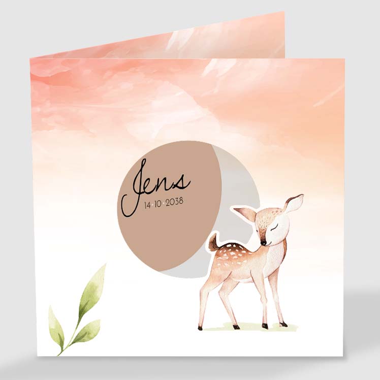 Geboortekaartje met hertje en waterverf Geboortekaartje met hertje en waterverf