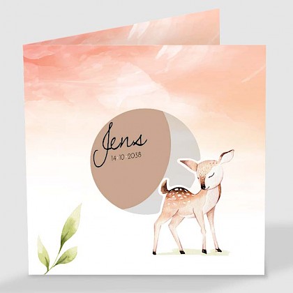 Geboortekaartje met hertje en waterverf