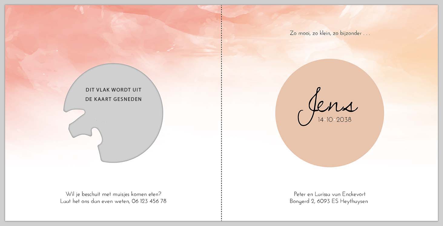 Geboortekaartje met hertje en waterverf Geboortekaartje met hertje en waterverf