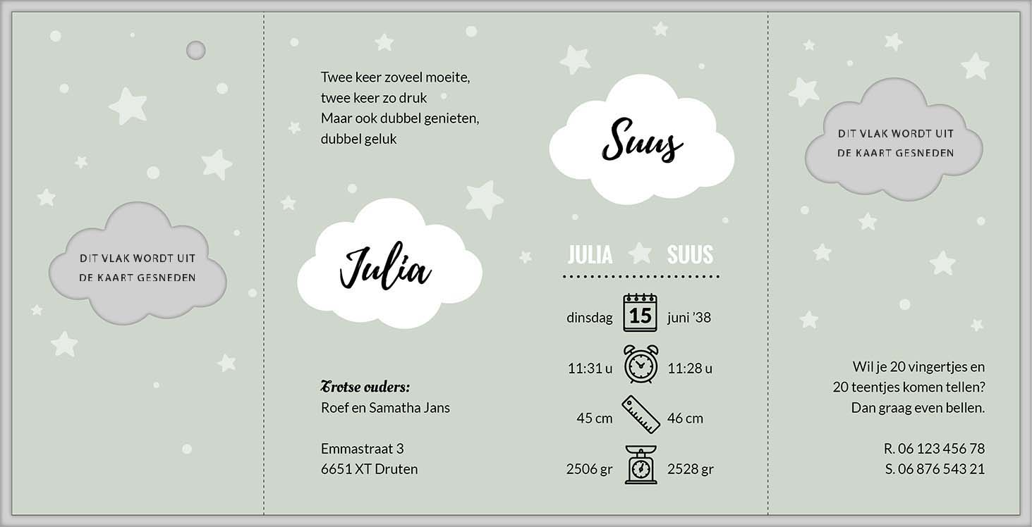 Geboortekaartje kraftlook voor tweeling Geboortekaartje kraftlook voor tweeling