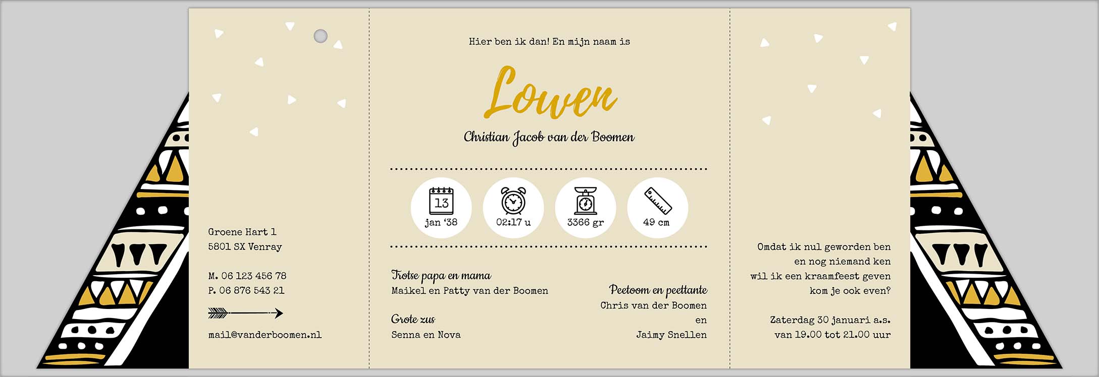 Geboortekaartje bohemian tipi Geboortekaartje bohemian tipi