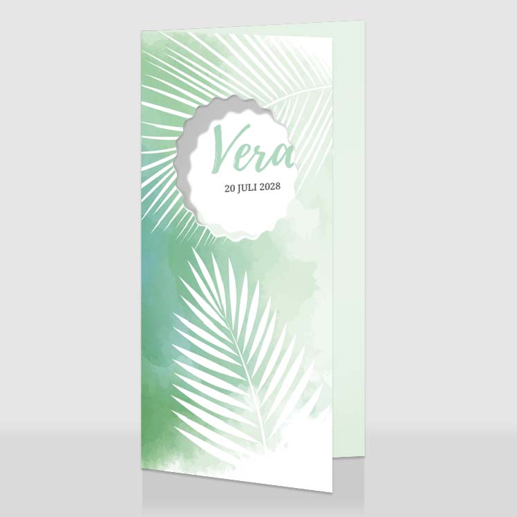 Geboortekaartje met bladeren en waterverf Geboortekaartje met bladeren en waterverf