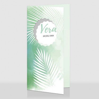 Geboortekaartje met bladeren en waterverf