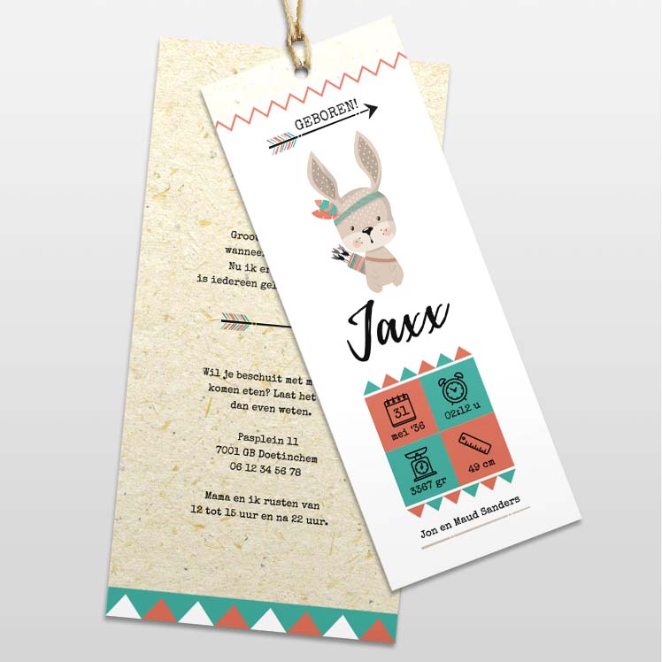 Stapelkaartje bohemian konijn met touwtje Stapelkaartje bohemian konijn met touwtje