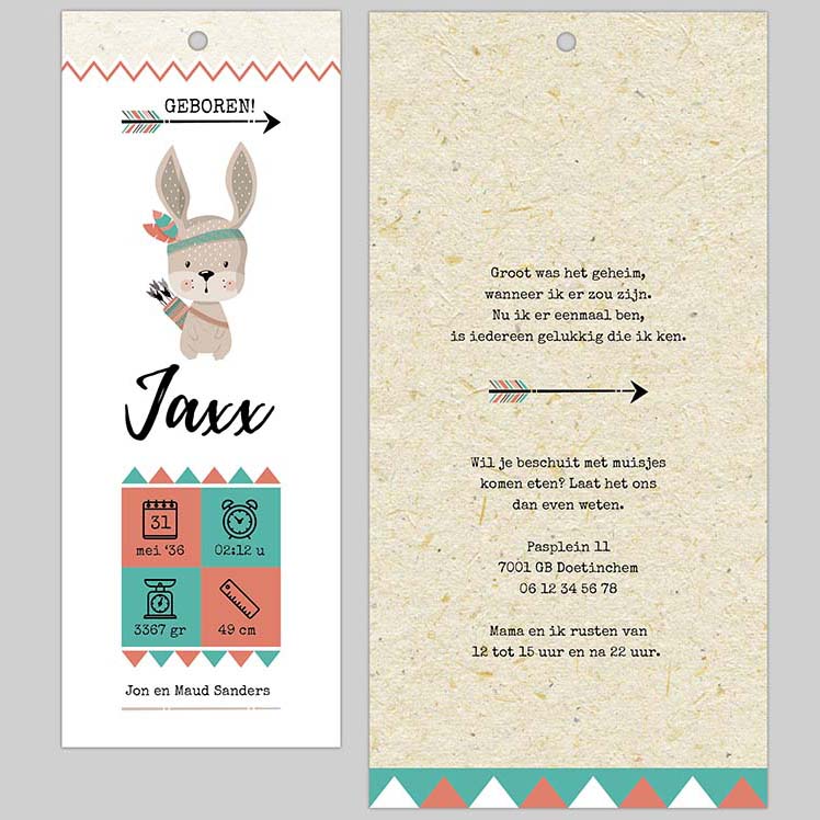 Stapelkaartje bohemian konijn met touwtje Stapelkaartje bohemian konijn met touwtje