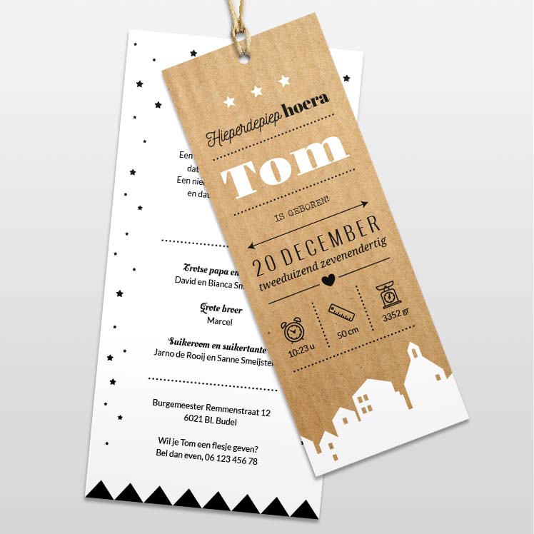 Kraftlook stapelkaartje met huisjes en touwtje Kraftlook stapelkaartje met huisjes en touwtje