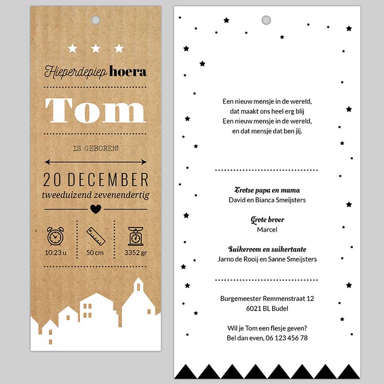 Kraftlook stapelkaartje met huisjes en touwtje Kraftlook stapelkaartje met huisjes en touwtje