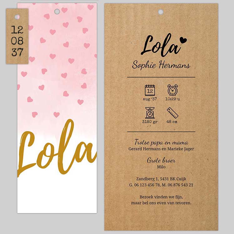 Stapelkaartje met roze hartjes Stapelkaartje met roze hartjes