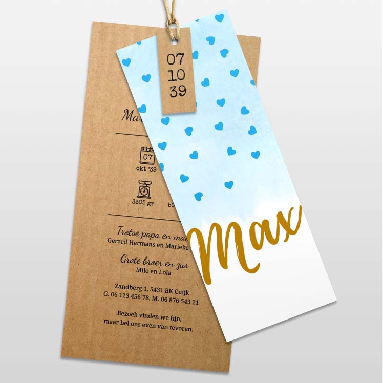 Stapelkaartje met blauwe hartjes Stapelkaartje met blauwe hartjes