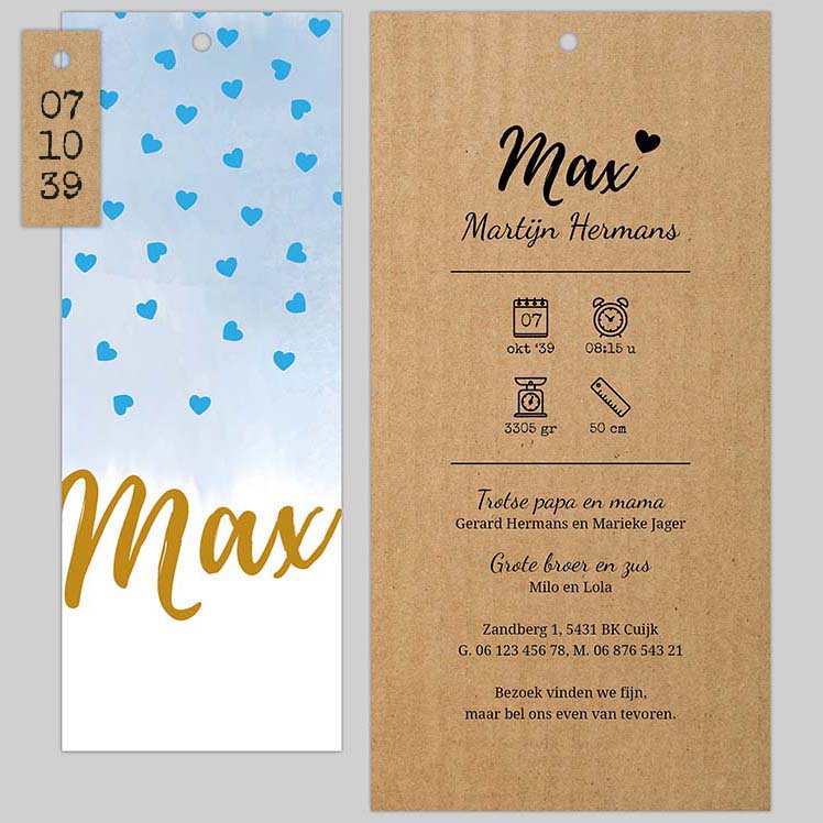 Stapelkaartje met blauwe hartjes Stapelkaartje met blauwe hartjes