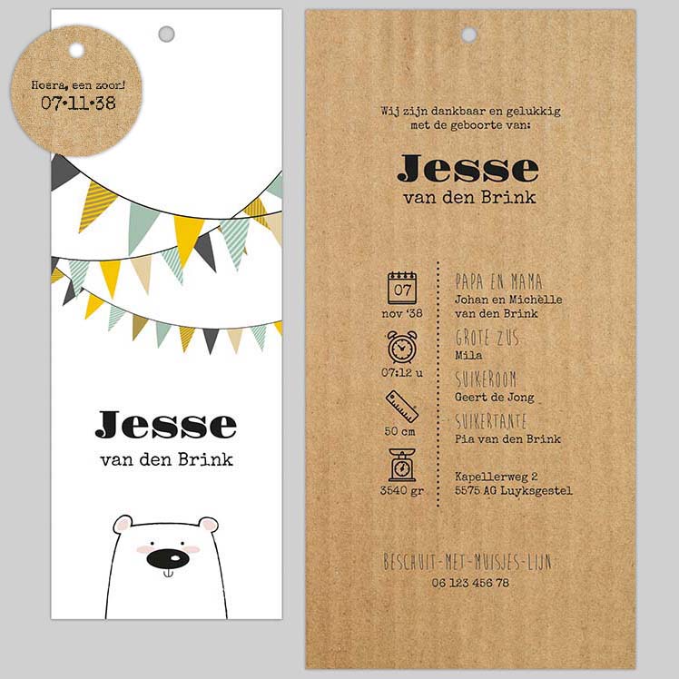 Stapelkaartje met vlaggen en beer Stapelkaartje met vlaggen en beer