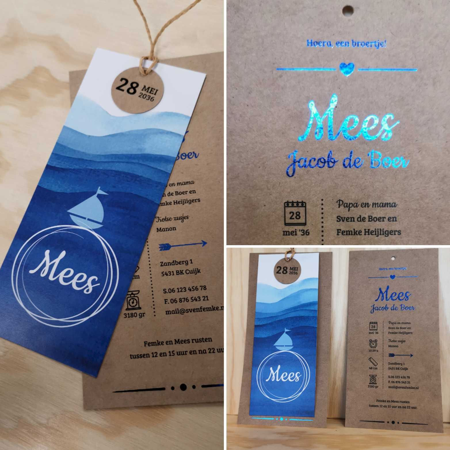 Blauw stapelkaartje met bootje Blauw stapelkaartje met bootje