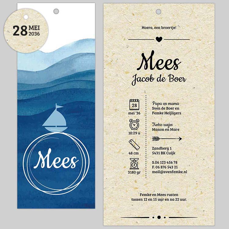 Blauw stapelkaartje met bootje Blauw stapelkaartje met bootje