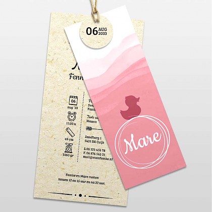 Roze stapelkaartje met eendje