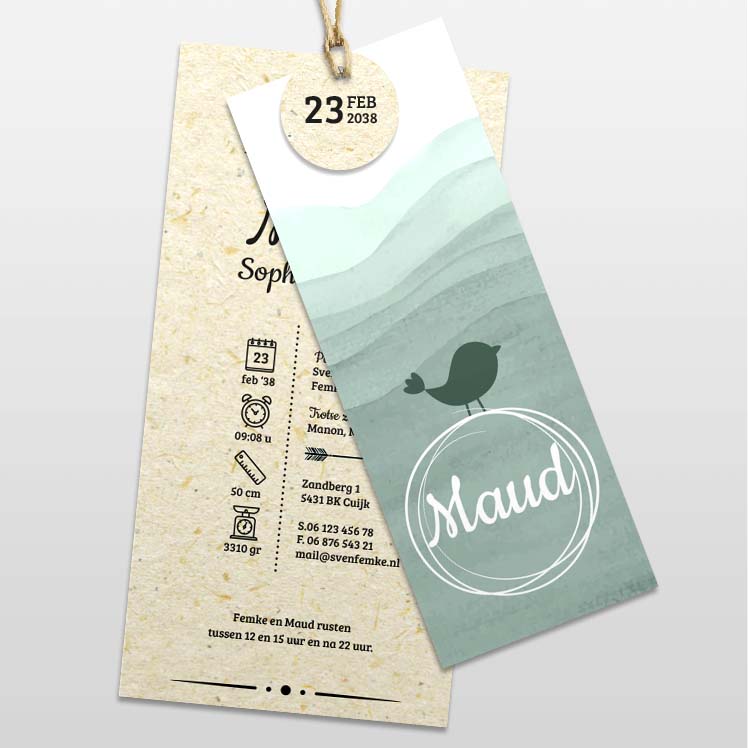 Mintgroen stapelkaartje met vogeltje Mintgroen stapelkaartje met vogeltje