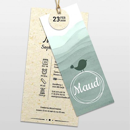 Mintgroen stapelkaartje met vogeltje