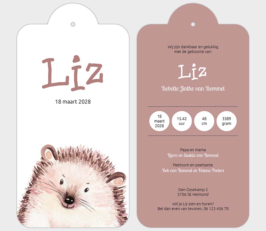 Labelkaartje met egel Labelkaartje met egel