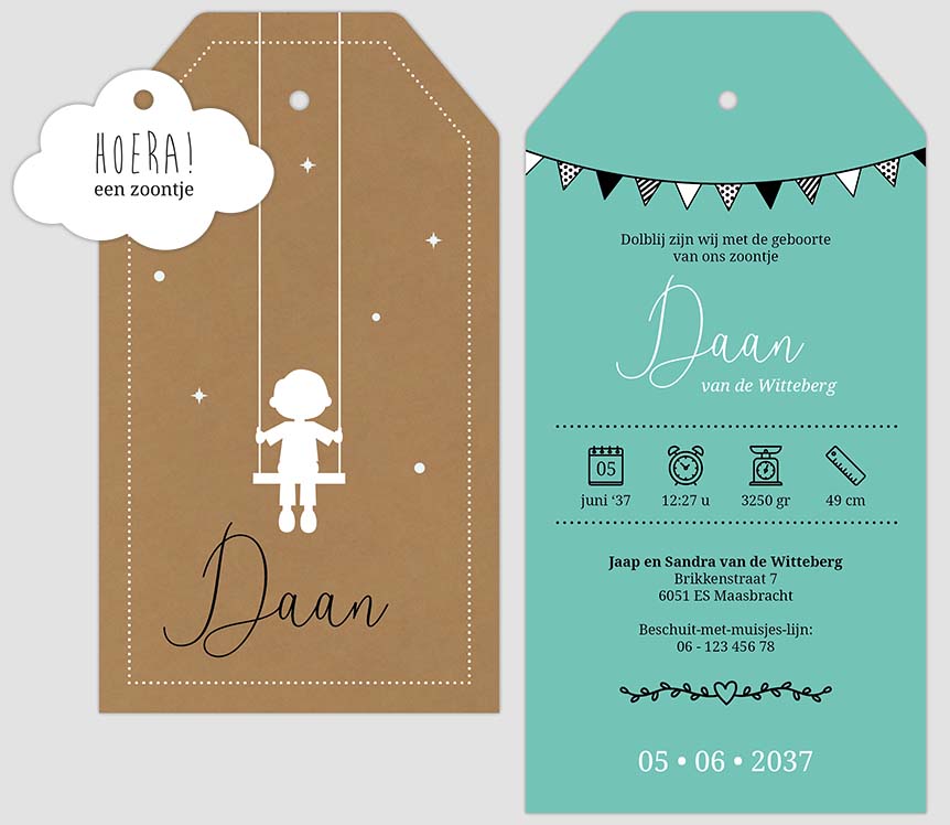 Labelkaartje met jongen op schommel Labelkaartje met jongen op schommel