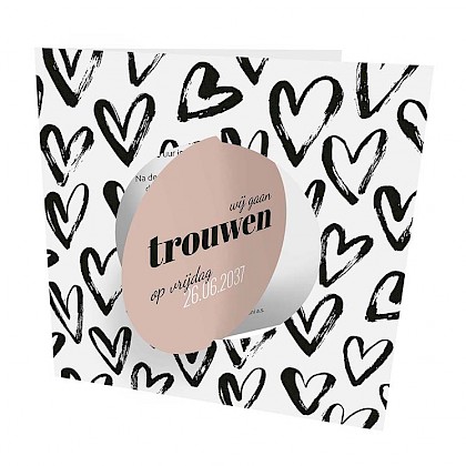 3D trouwkaart met hartjes