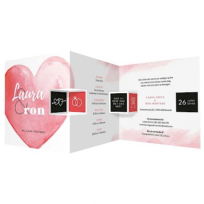 Drieluik trouwkaart met rood hart