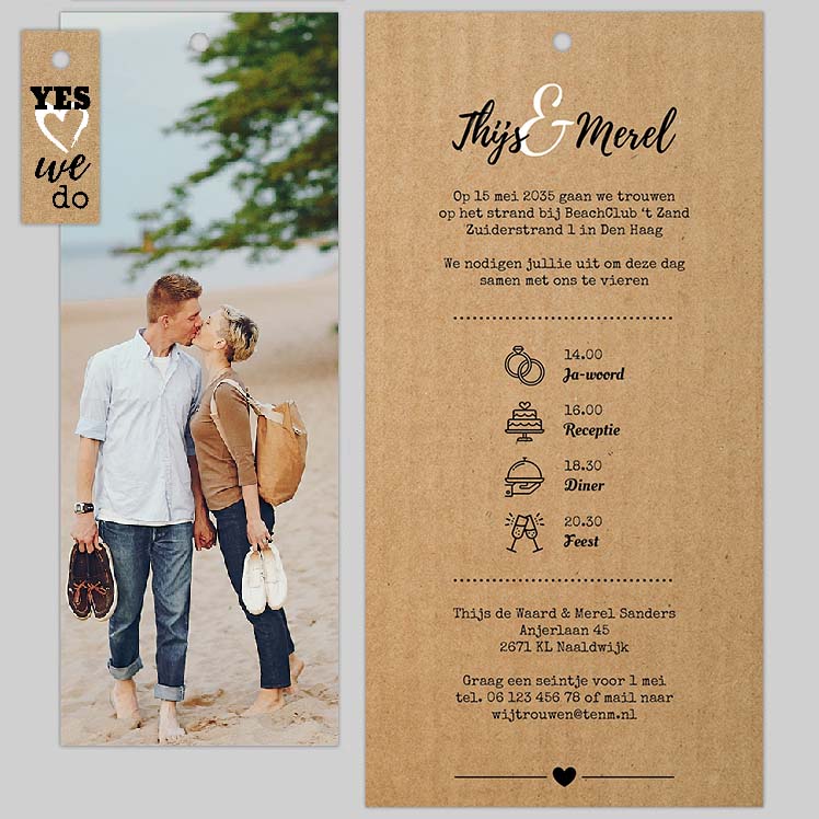 Kartonlook trouwkaart met foto Kartonlook trouwkaart met foto