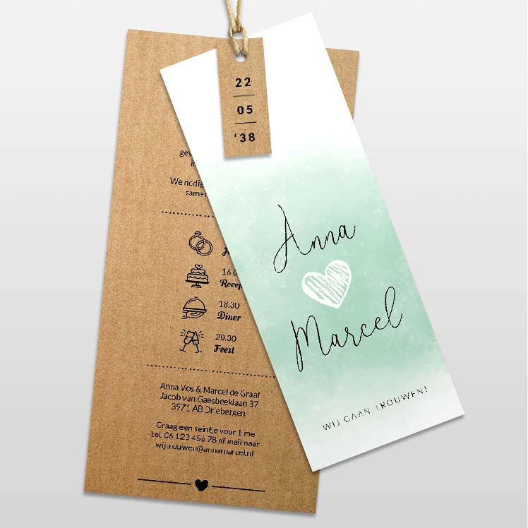 Kraftlook trouwkaart mintgroen Kraftlook trouwkaart mintgroen