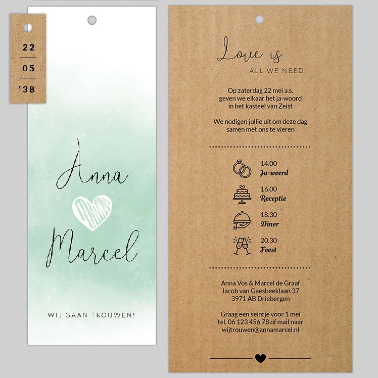 Kraftlook trouwkaart mintgroen Kraftlook trouwkaart mintgroen