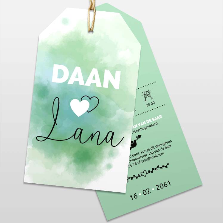 Trouwkaart label met waterverf mintgroen Trouwkaart label met waterverf mintgroen